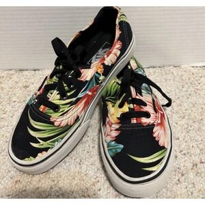 Vans Off The Wall Shoes Hawailan Tropical Black Floral Mens 5 Womens 6.5